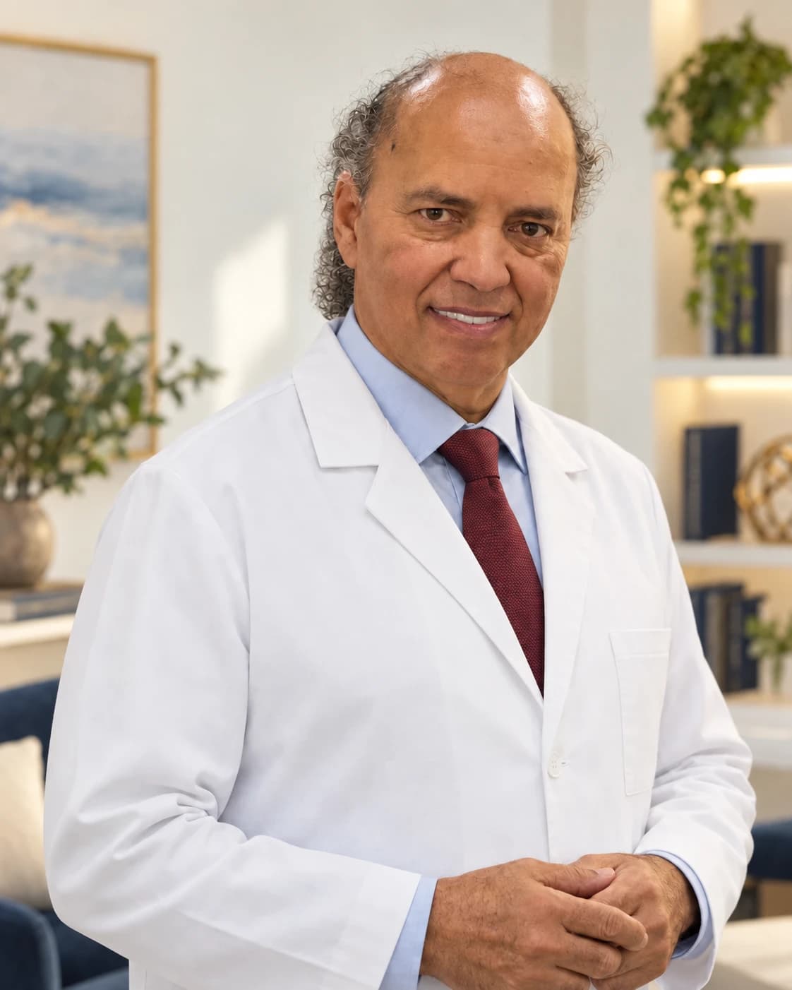 Dr. Rubens Charpinel em jaleco branco, em um ambiente claro e acolhedor